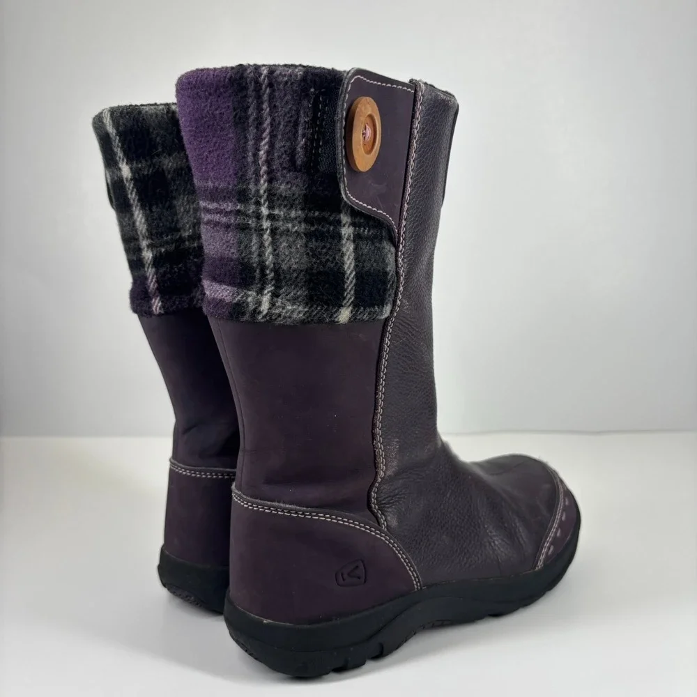 KEEN Darby Boots Kids Youth US 3 Sweet Grape Purple Plaid Leather Mid-Calf Boots